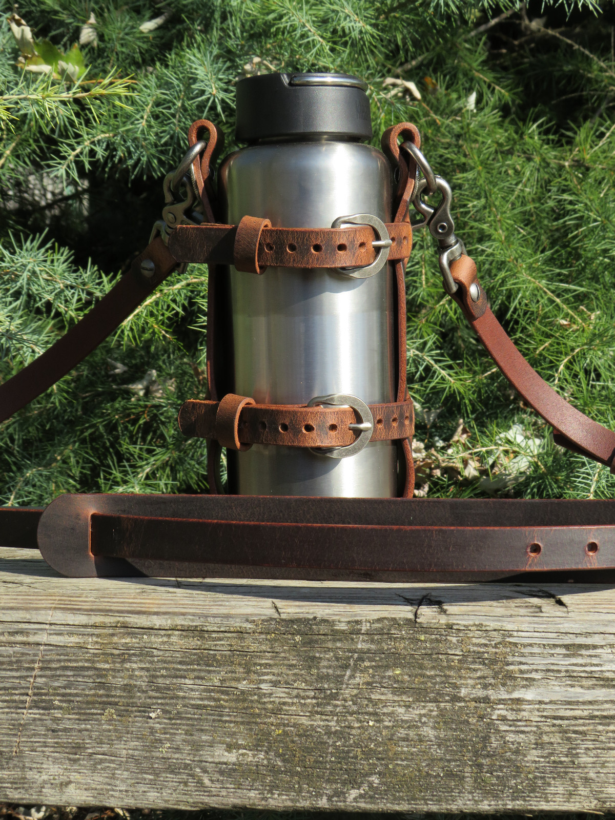 Full Grain leather water bottle holder, bottle carrier  hand made adjustable
