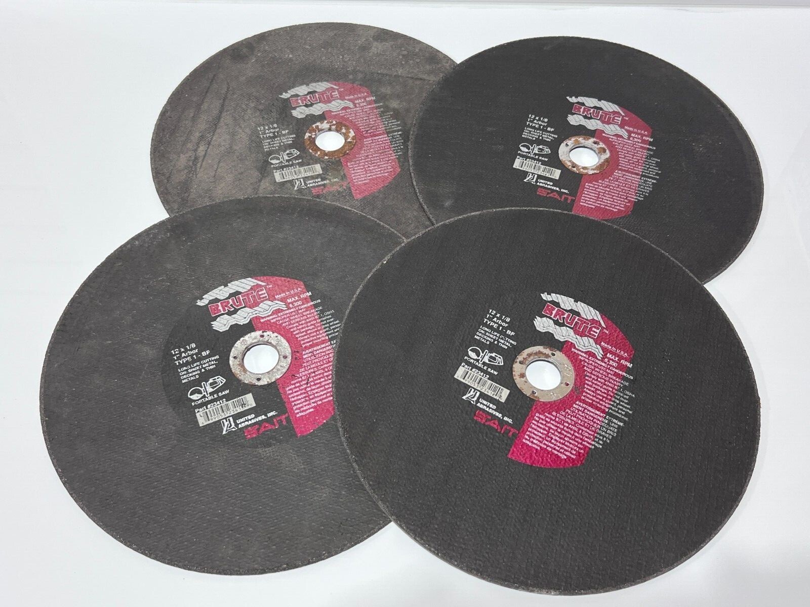 United Abrasives BRUTE 23412 4pc 12 x 1/8 Portable Saw Cut Off Wheels - 1” Arbor