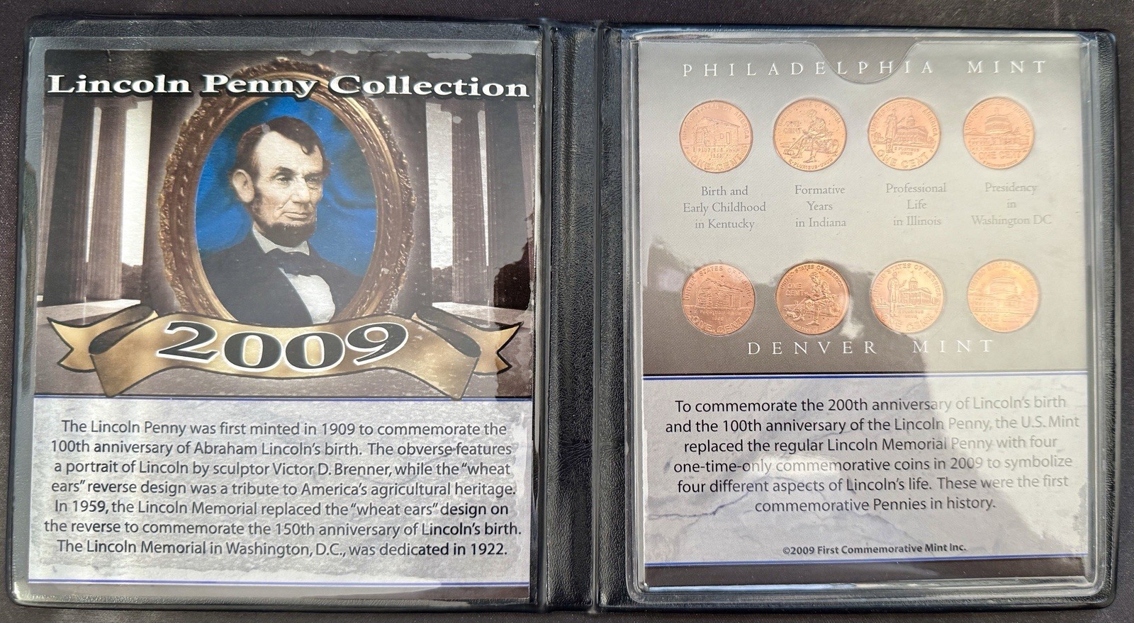 2009 Lincoln Penny Collection Set First Commemorative Mint Denver Philadelphia