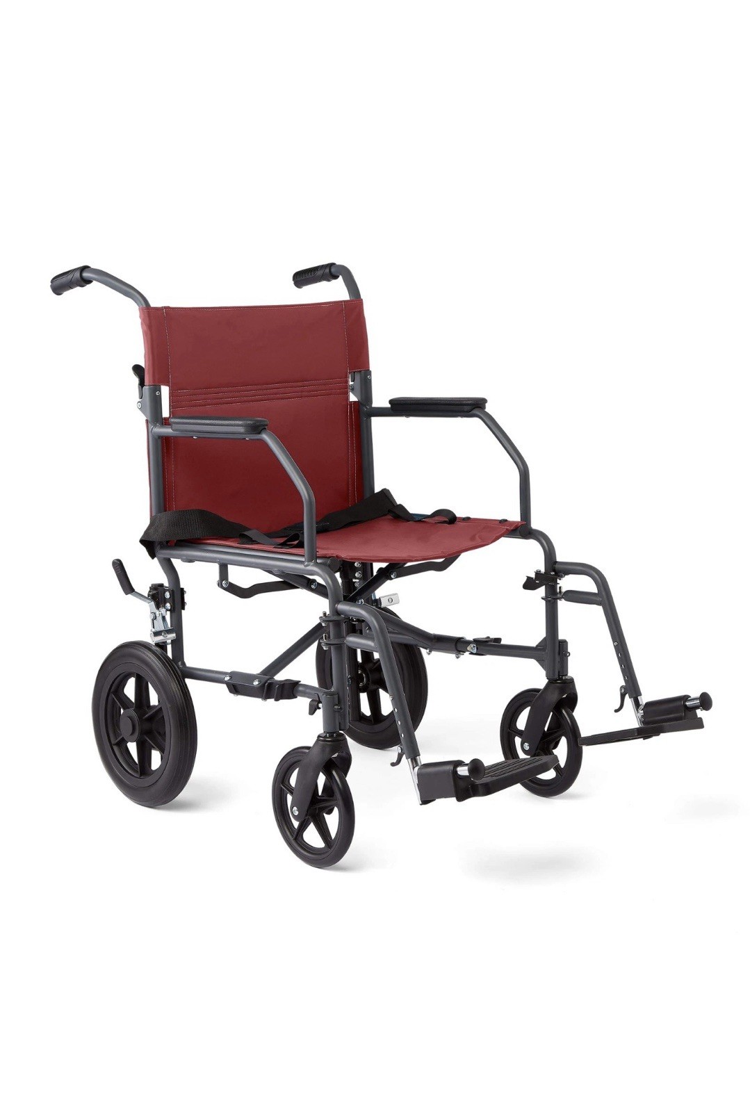 Medline Basic Steel Transport Chair 12 Inch Wheels Comfortable Portable Aid RED