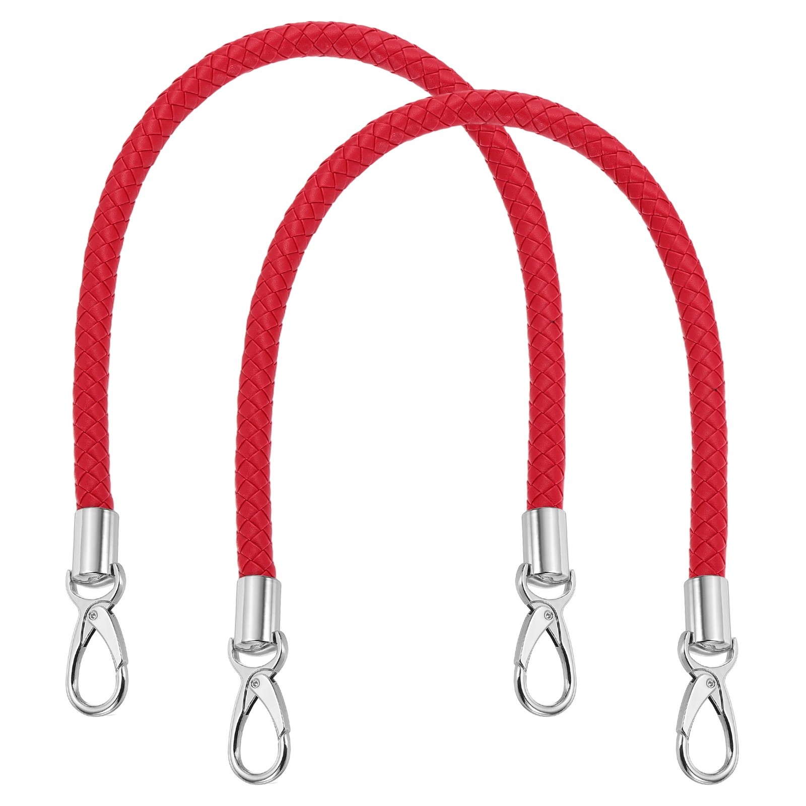 2Pcs 55cm 21.7" Braided Purse Strap Leather Red (Silver White Buckle)