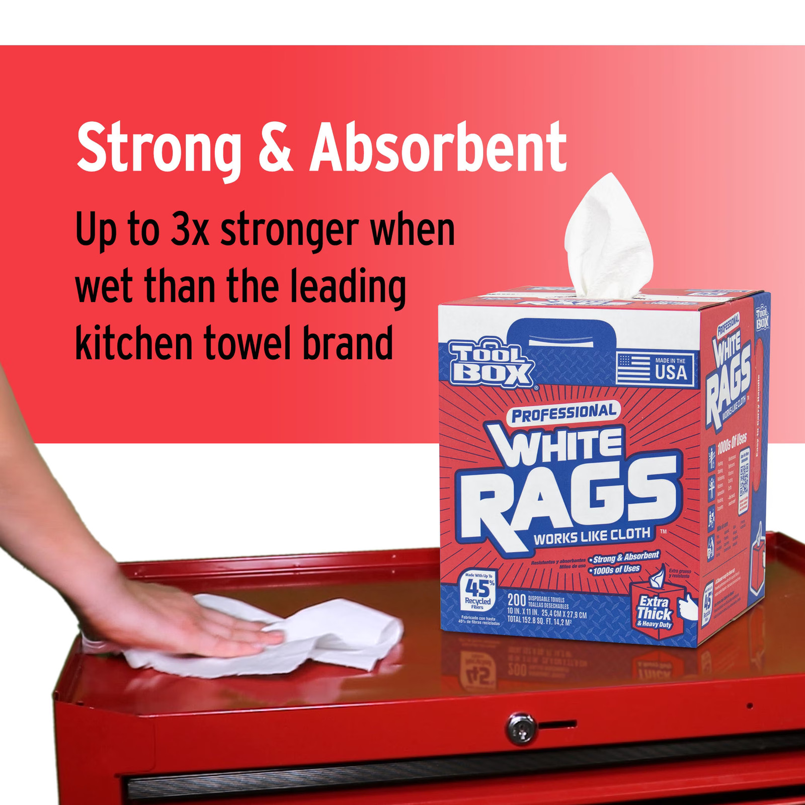 TOOLBOX Professional White Rags (200 Sheets; 10" x 11" Sheet Size; Disposable