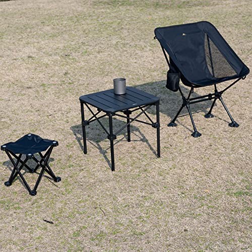 Lightweight Stable Alu. Folding Square Table Roll Up Top with Small Dark Black