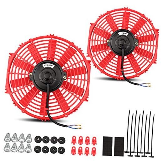 2PCS 12 Inch 12" Red Universal Electric Radiator Slim Fan 12V 12 Inch-Red 2PCS