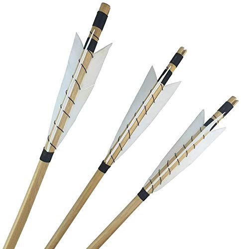 PG1ARCHERY 32 Inch Medieval Wooden Arrow 5.8" White Turkey Feathers Fletching