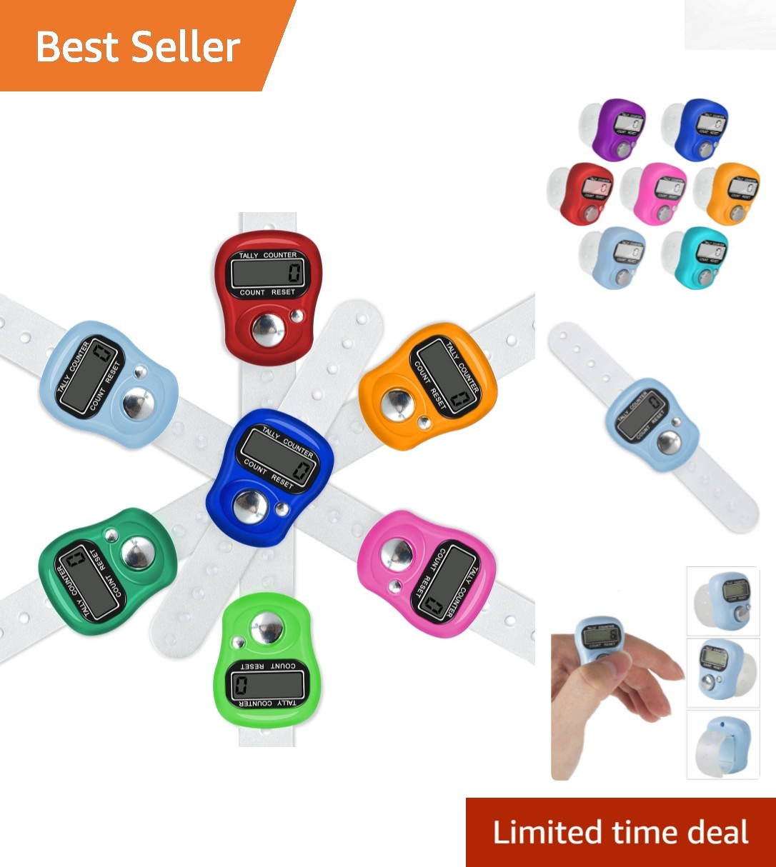 Compact Hand Tally Counters - 7 Lightweight Clickers with LCD Display (5-Digit)