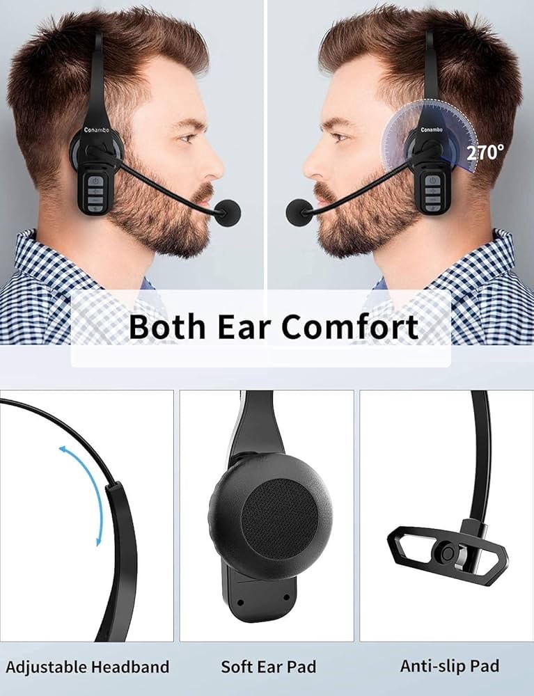 Conambo Trucker Bluetooth Headset 5.0 w/ Microphone Noise Cancelling Wireless