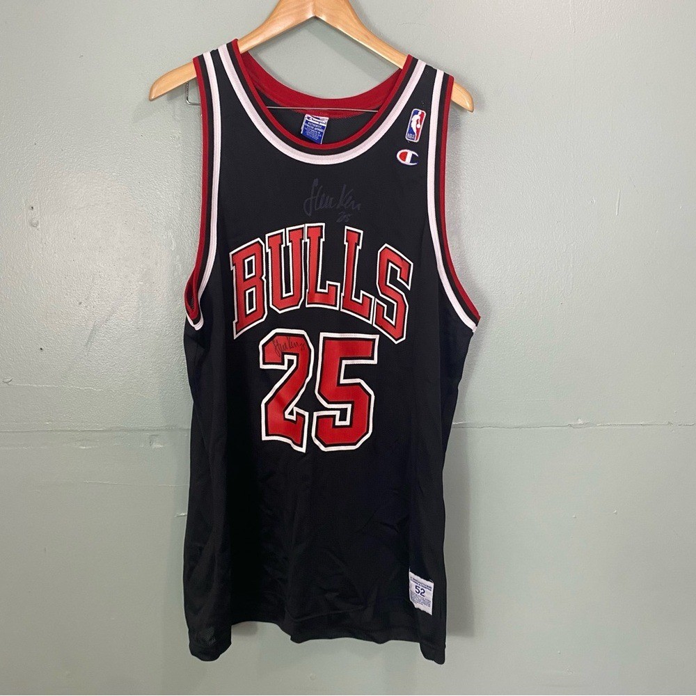 Champion VTG NBA Chicago Bulls Steve Kerr Basketball Jersey Black Red 52 XXL