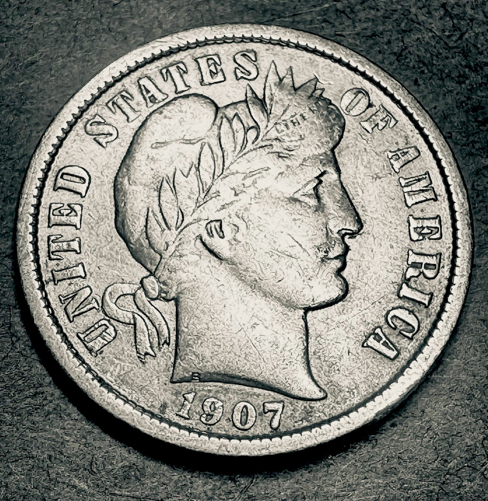 1907 barber dime Circulated
