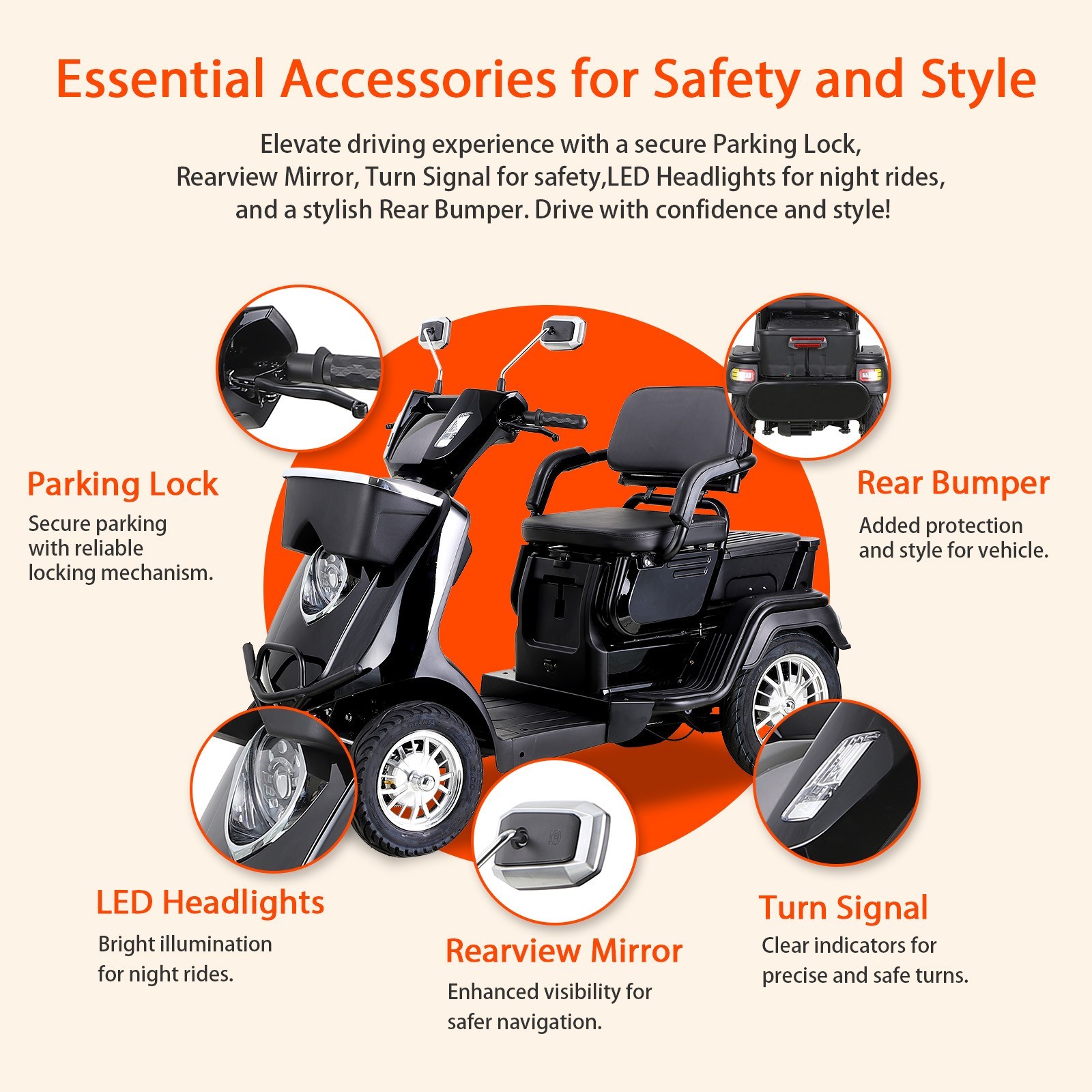 1000W Heavy Duty 4 Wheels 2-Seat Mobility Scooter for Seniors & Adults 500 lbs