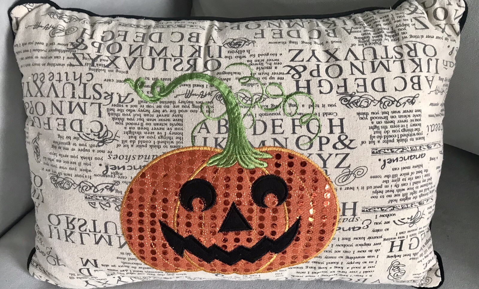 French Country Style Decorative Pillow with Sequin Pumpkin