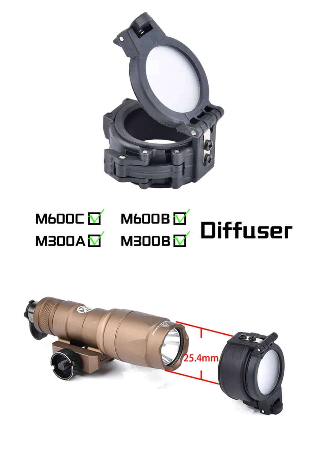 Tactical Flashlight Diffuser Head Cover for M300B M600B M300C M600C Scout Lights