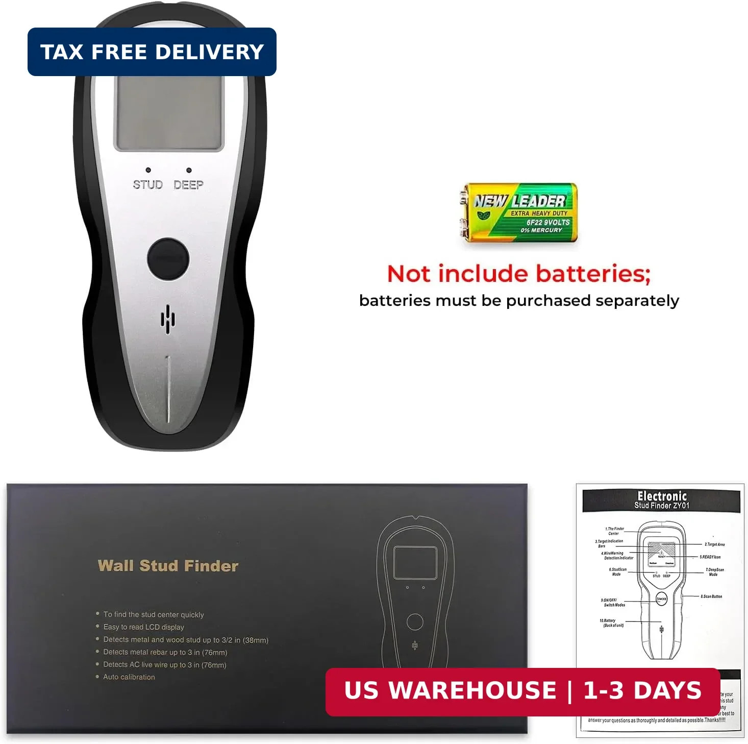 Stud Finder Wall Scanner Electronic Sensor Detector with LCD Display Deep Scan