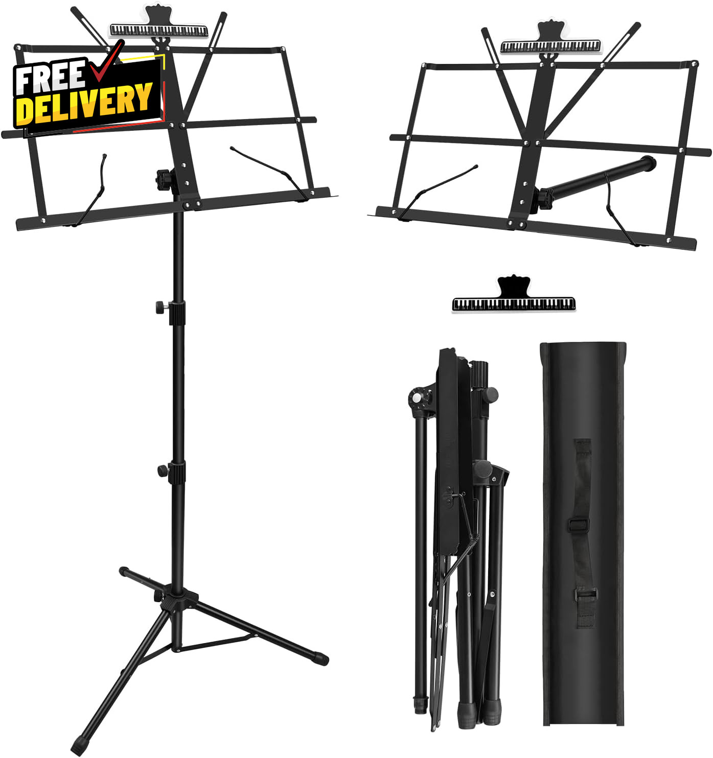 1/2/4 Pack Music Stand 2 in 1 Dual-Use Folding Sheet Music Stand Lightweight P..