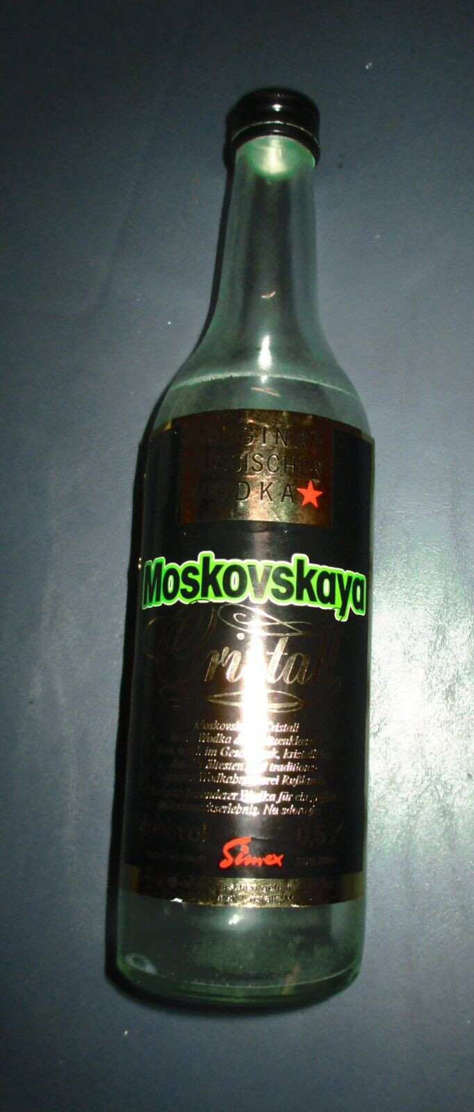 Empty Vintage Moskovskaya Cristall Russian Vodka Bottle German Label Rare