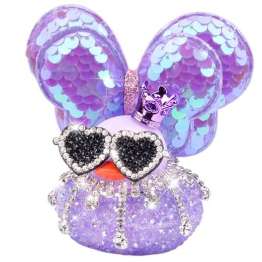 Diamond Rubber Duck Car Ornaments, Cute Sparkly Rhinestone Rubber Car Purple