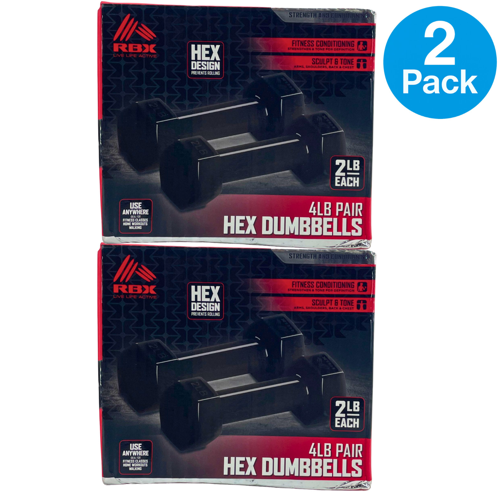 RBX Live Life Active 4LB Pair Hex Dumbbells 2LB Each 2 Pack New