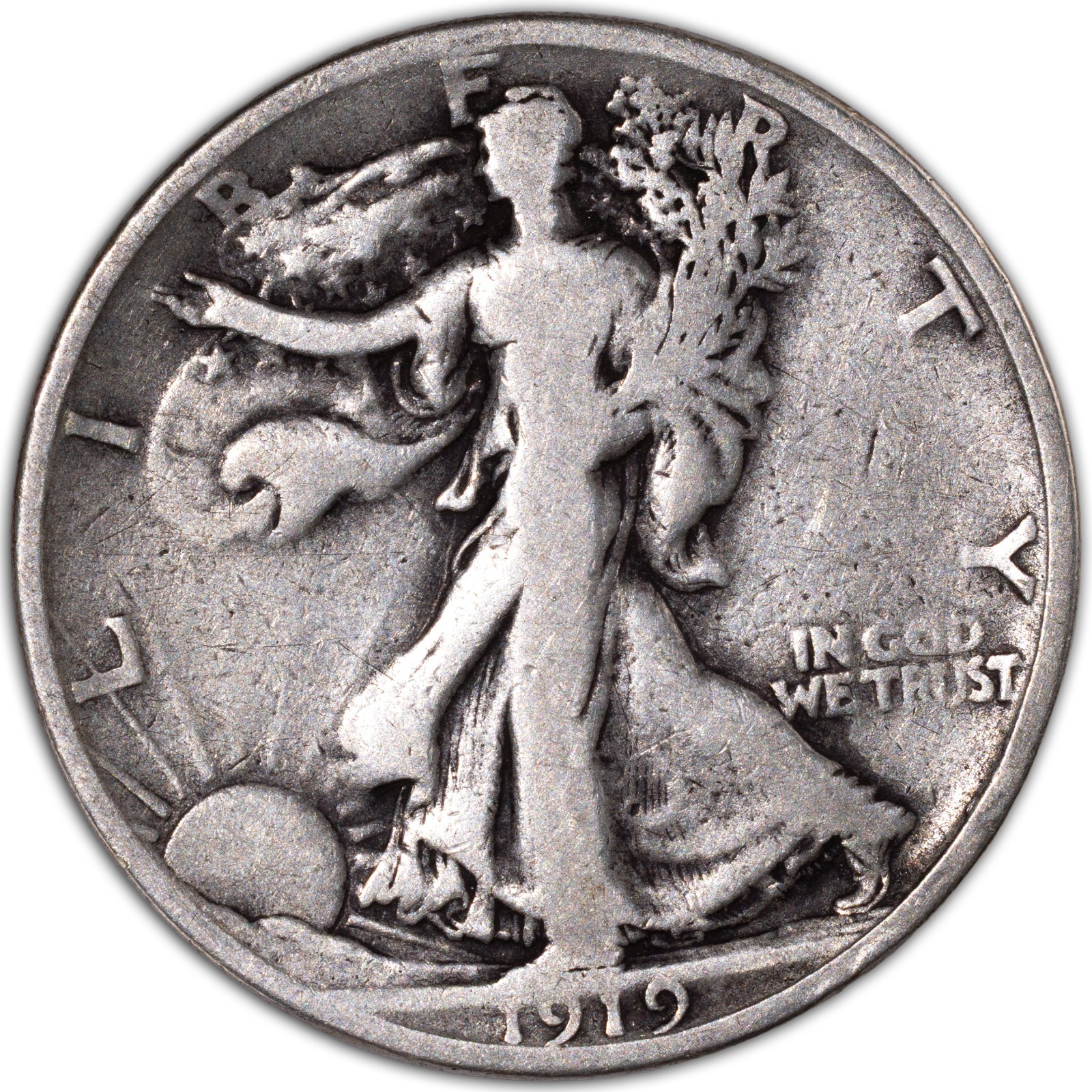 1919-S Walking Liberty Silver Half Dollar – Fine FN F+ – San Francisco Mint
