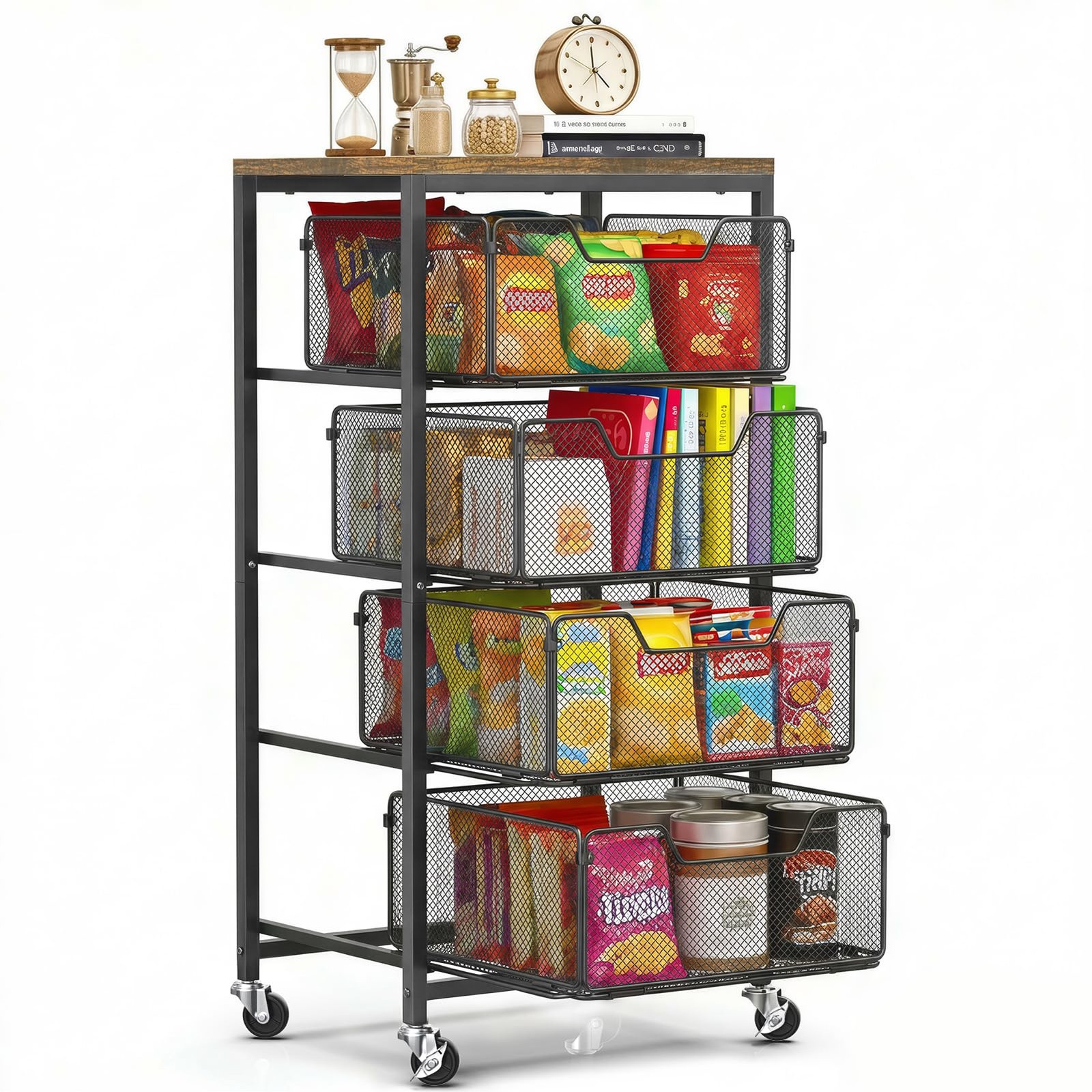 SUNALLY Rolling Cart with Drawers, 4-Tier Craft Storage Cart with Lockable Wh...