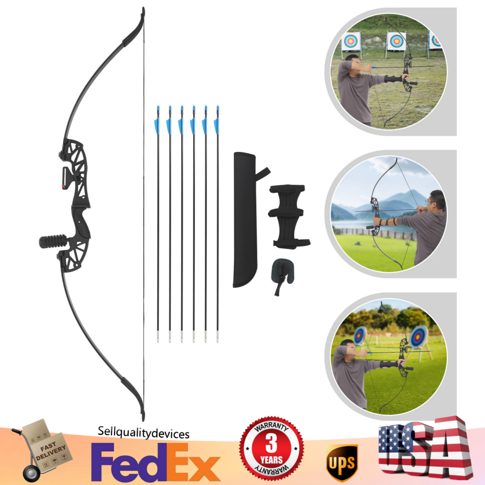 40LBS Recurve Bow Kit Takedown Recurve Bow Set Arrow Kit Right-handed Bow