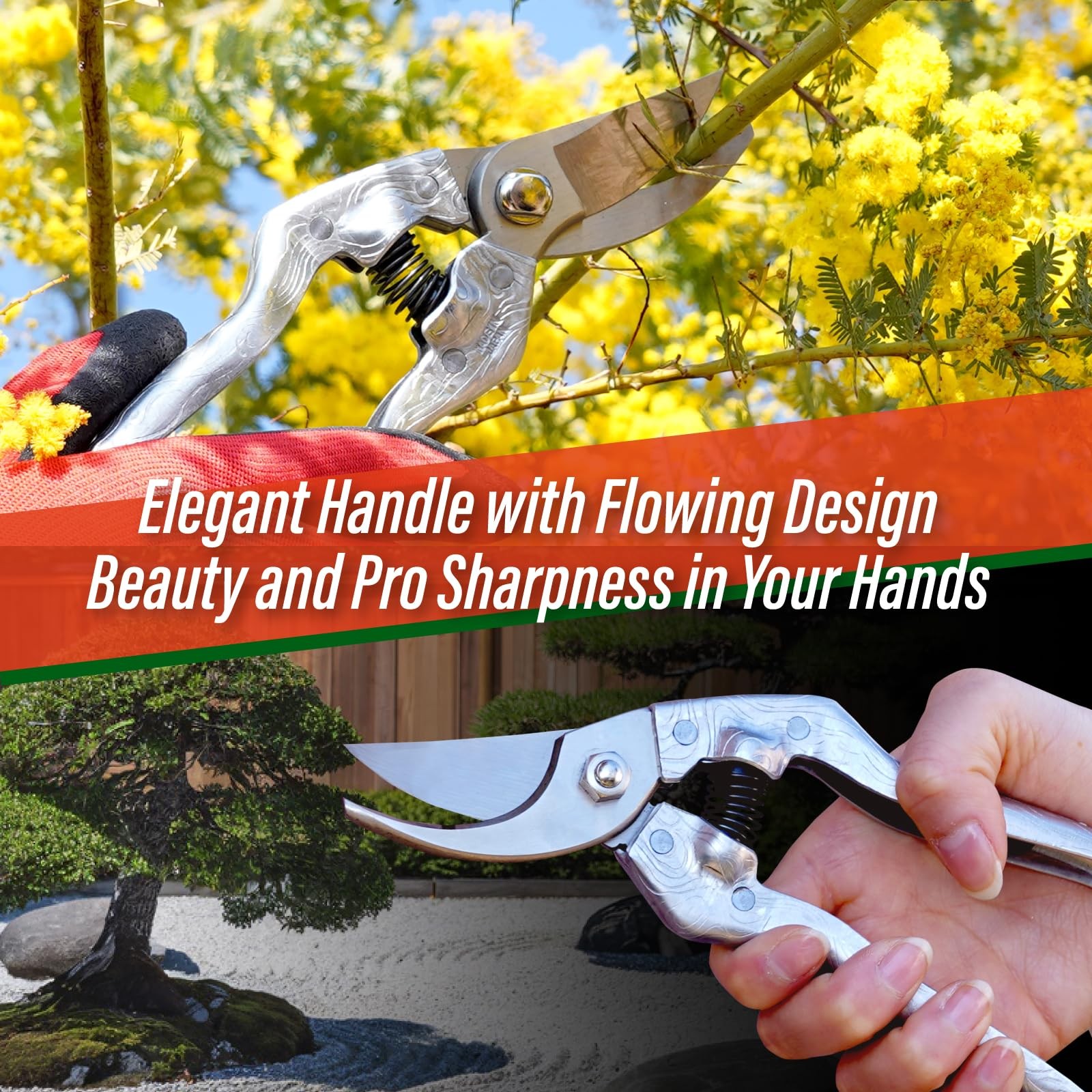 SUIZAN Bypass Pruning Shears 8.3” Plus Forged Aluminum Handle - Silver