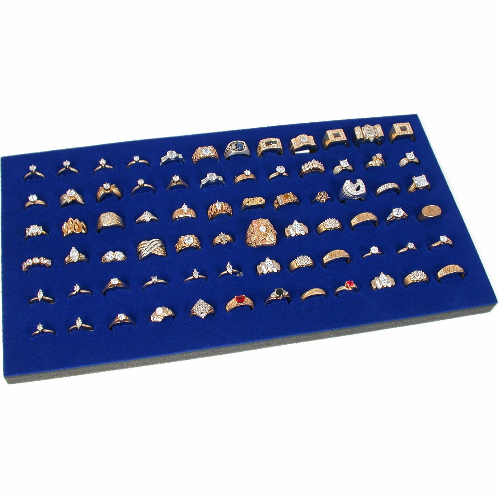 72 Blue Slot Ring Jewelry Display Pad Travel Insert 14 1/4" x 3/4" Kit