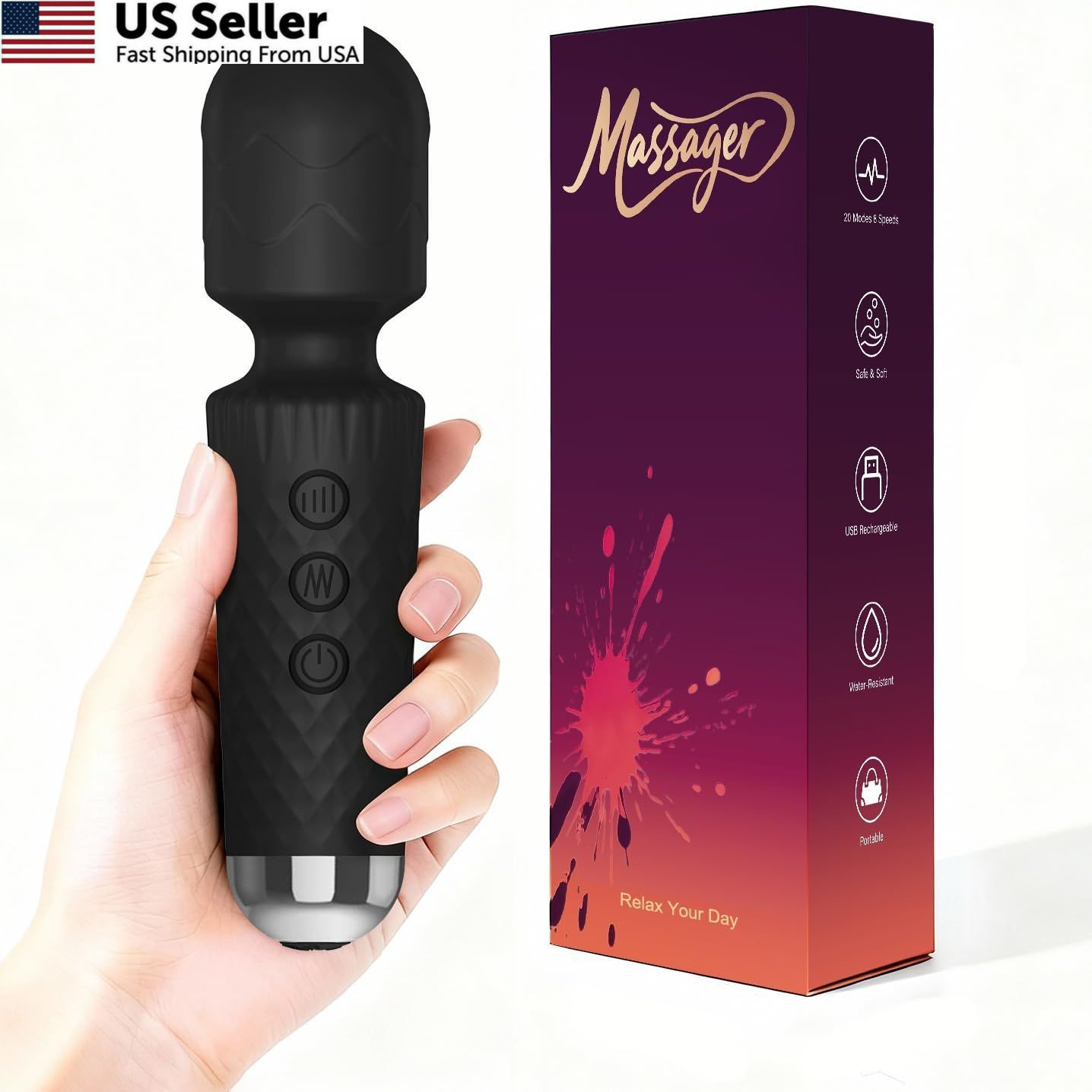 Upgraded Handheld Rose Black Mini Massager Tool Device, Premium