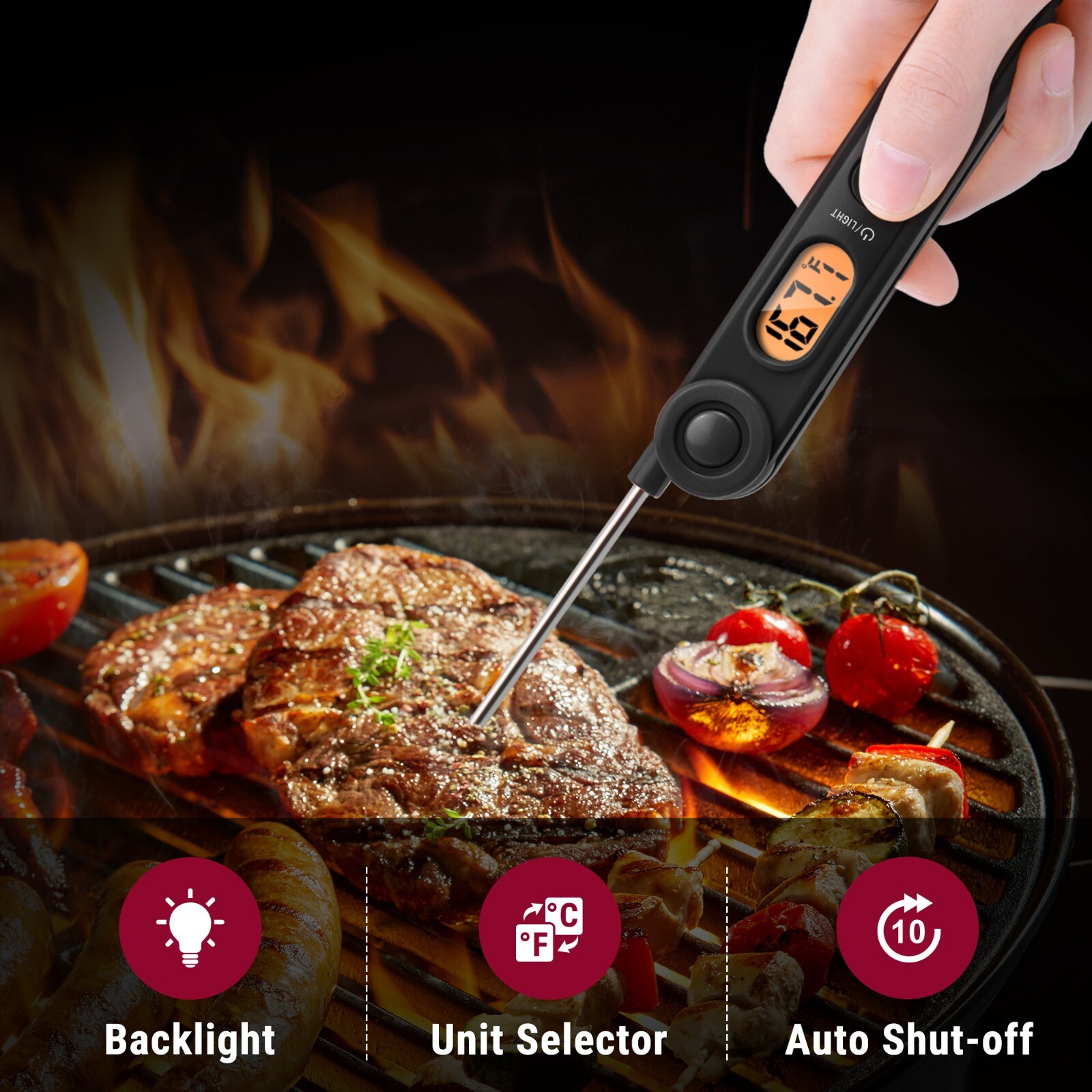 ThermoPro TP03BW Instant Read Digital LCD Magnet Meat Thermometer For BBQ Smoker