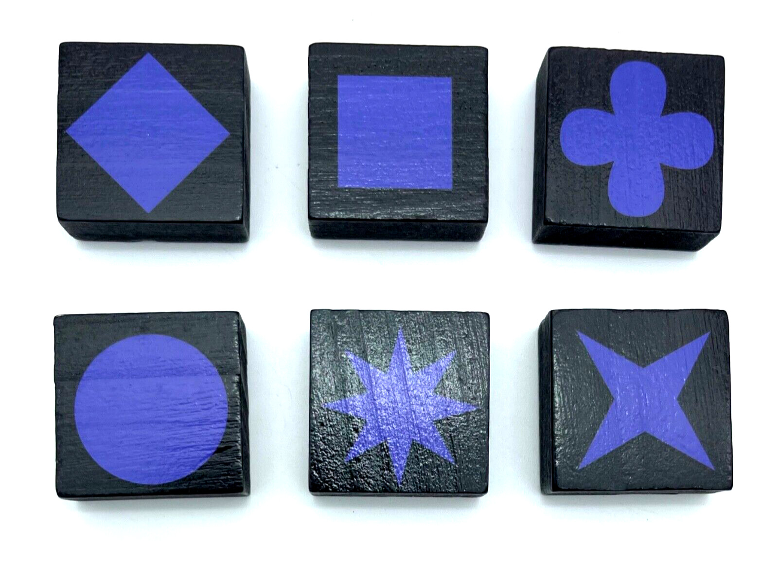 Qwirkle Wood Blocks - Set of 6 Purple Shapes - Game Replacement Parts