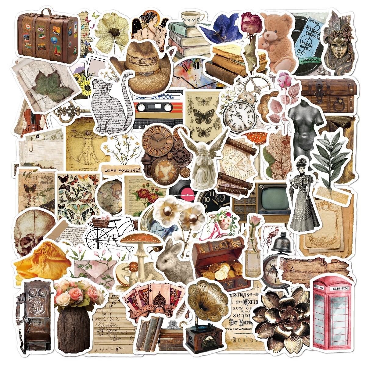100pcs RETRO COTTAGECORE Vintage Stickers, Aesthetic Victotia Flowers, 115