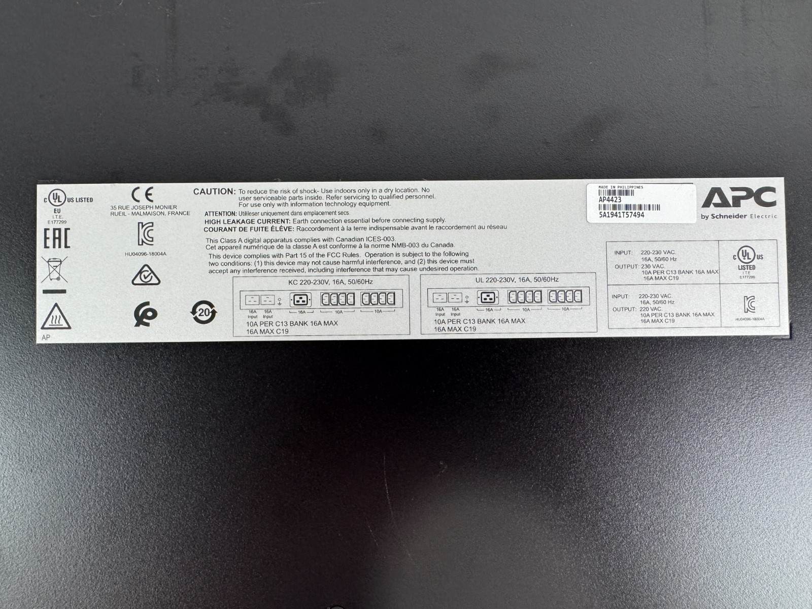 APC AP4423 Automatic Transfer Switch
