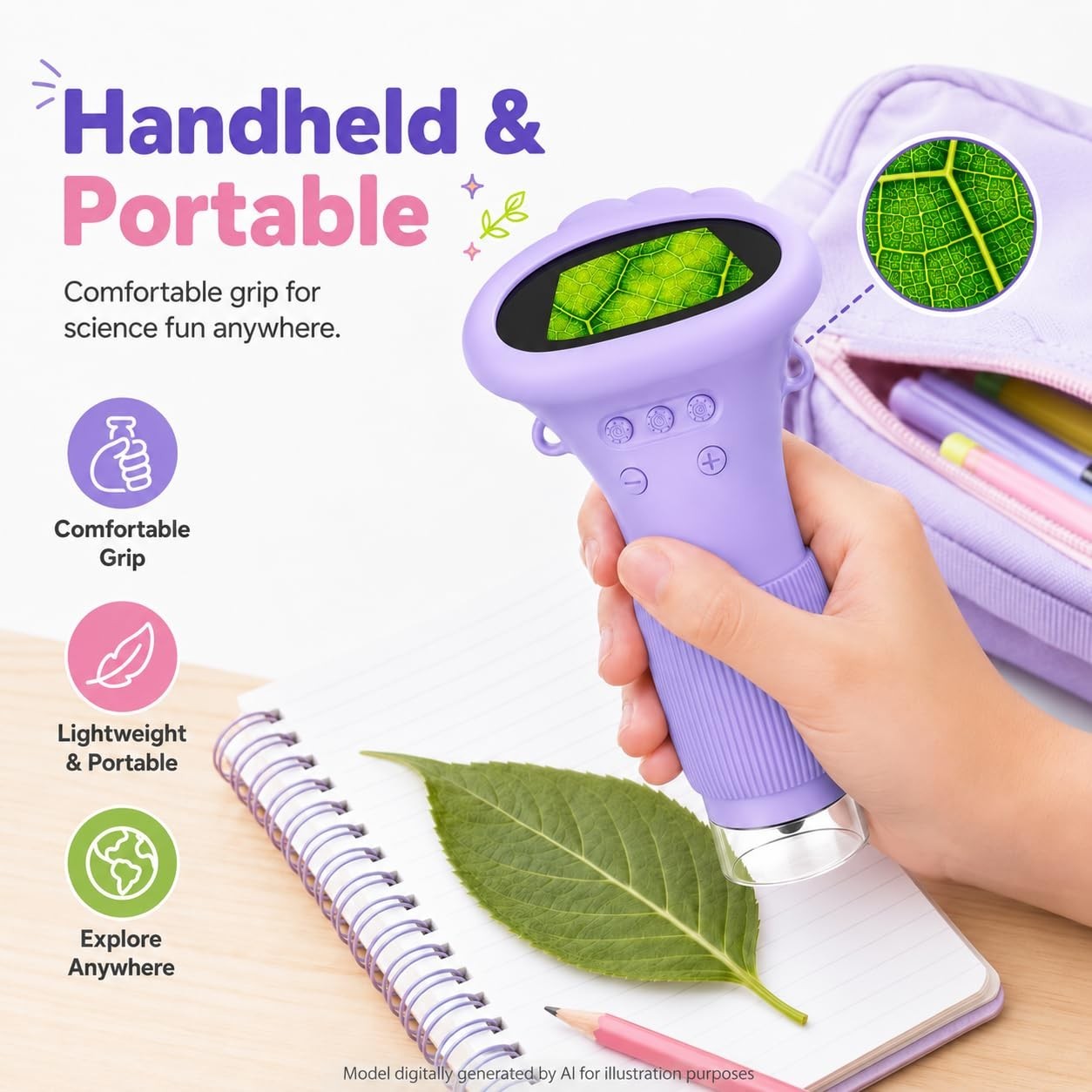 1000X Kids Microscope Handheld Camera, 2'' Screen Wonder Quest Microscope Camera