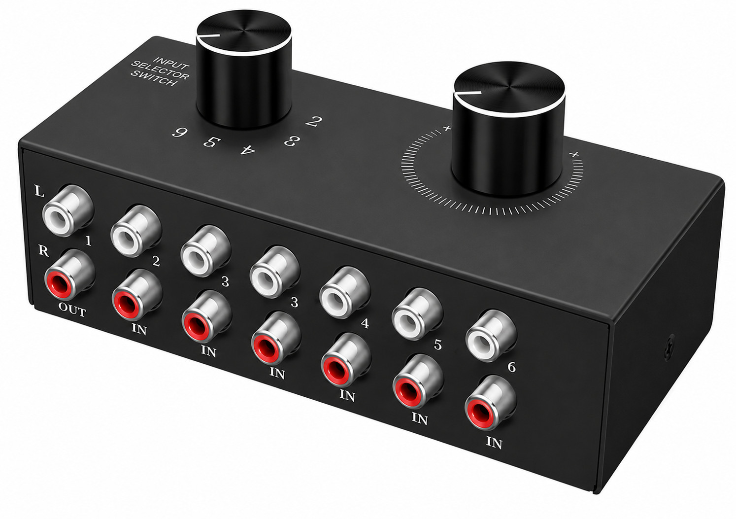 6 In 1 Out RCA Stereo Audio Switcher │Rotary Switching Dial│Volume Control Knob