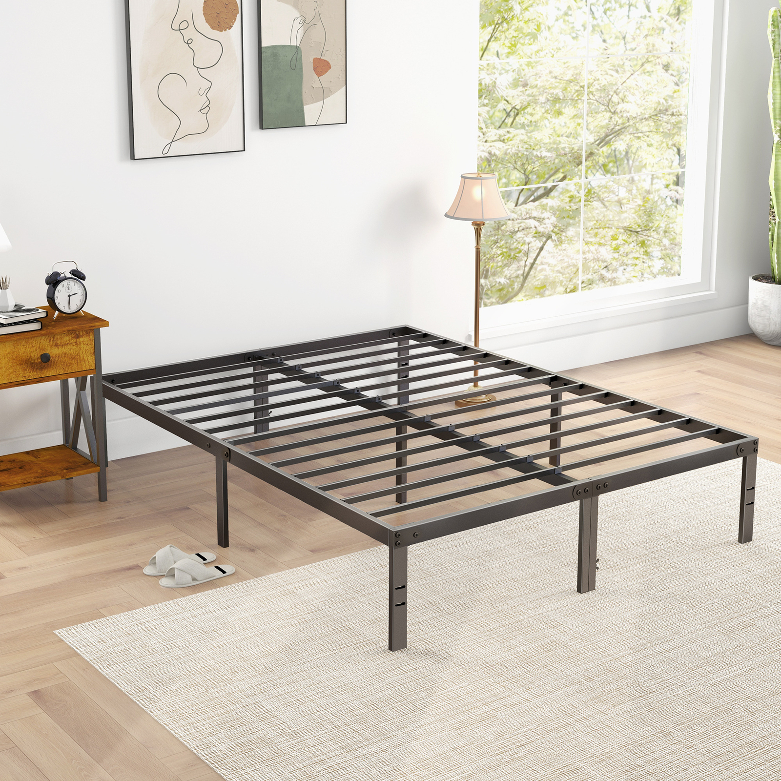 Bed Frame - Metal Platform Bed Frame w/ Steel Slat Support, No Box Spring Needed
