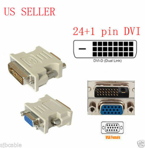 DVI-D 24+1 25 Pin Male To VGA 15 Pin SVGA Female Video Monitor Adapter Converter