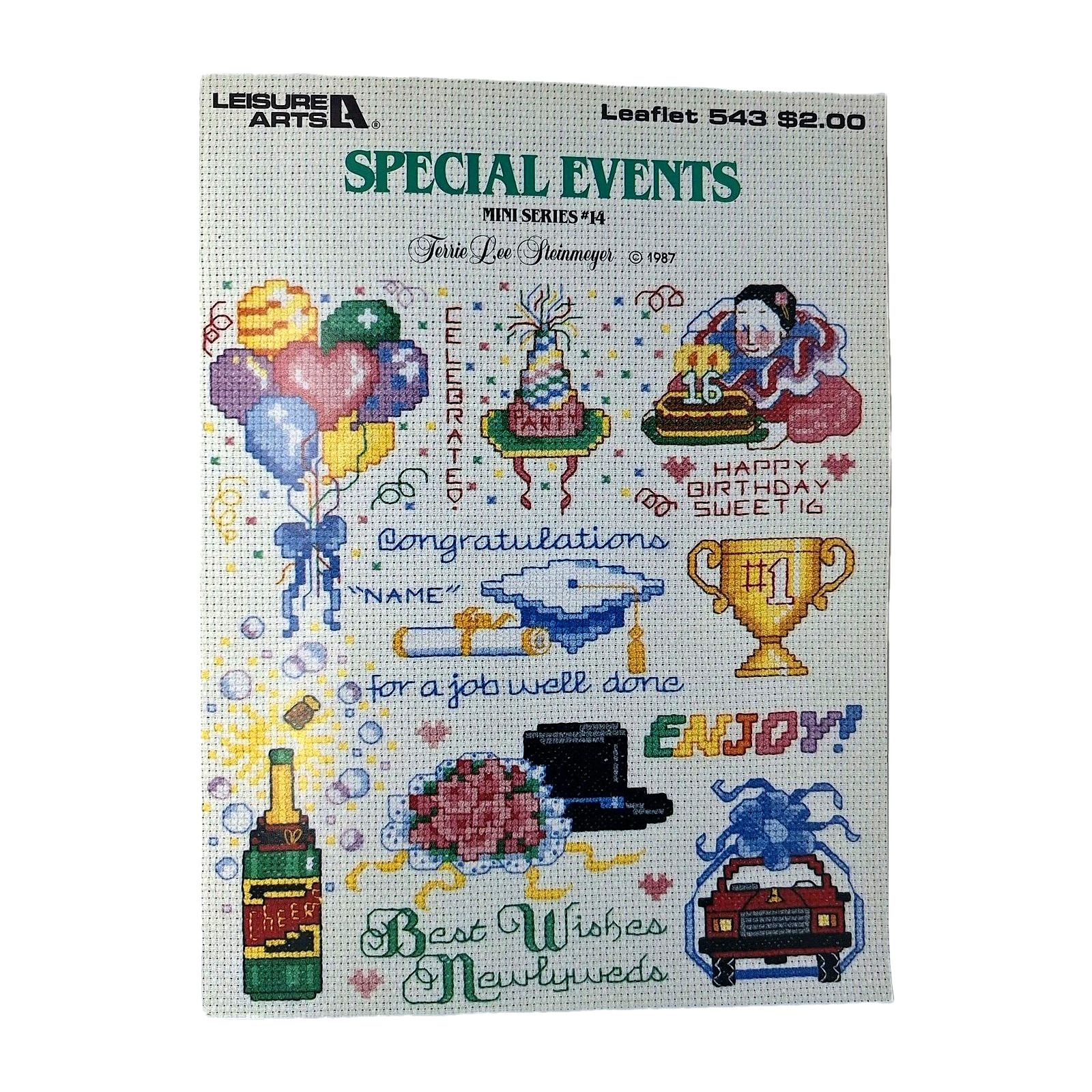1987 LEISURE ARTS leaflet # 543 Special Events Crossstitch Leaflet