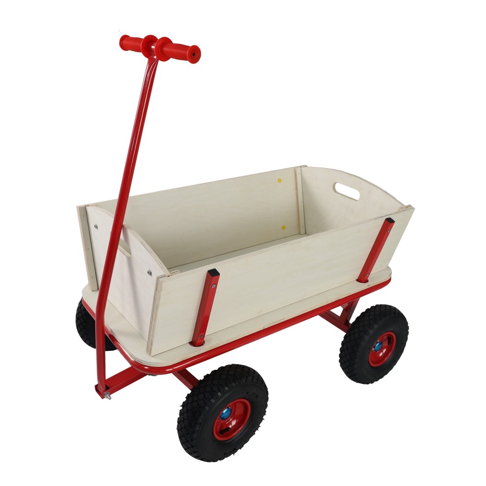 Kids Wooden Toy Wagon Red Outdoor Hauler - 260 lbs Load Capacity