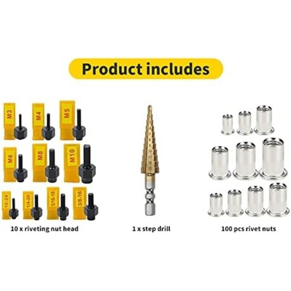 Hand Rivnut Tool Metric SAE with Step Drill Stainless Steel Rivnuts