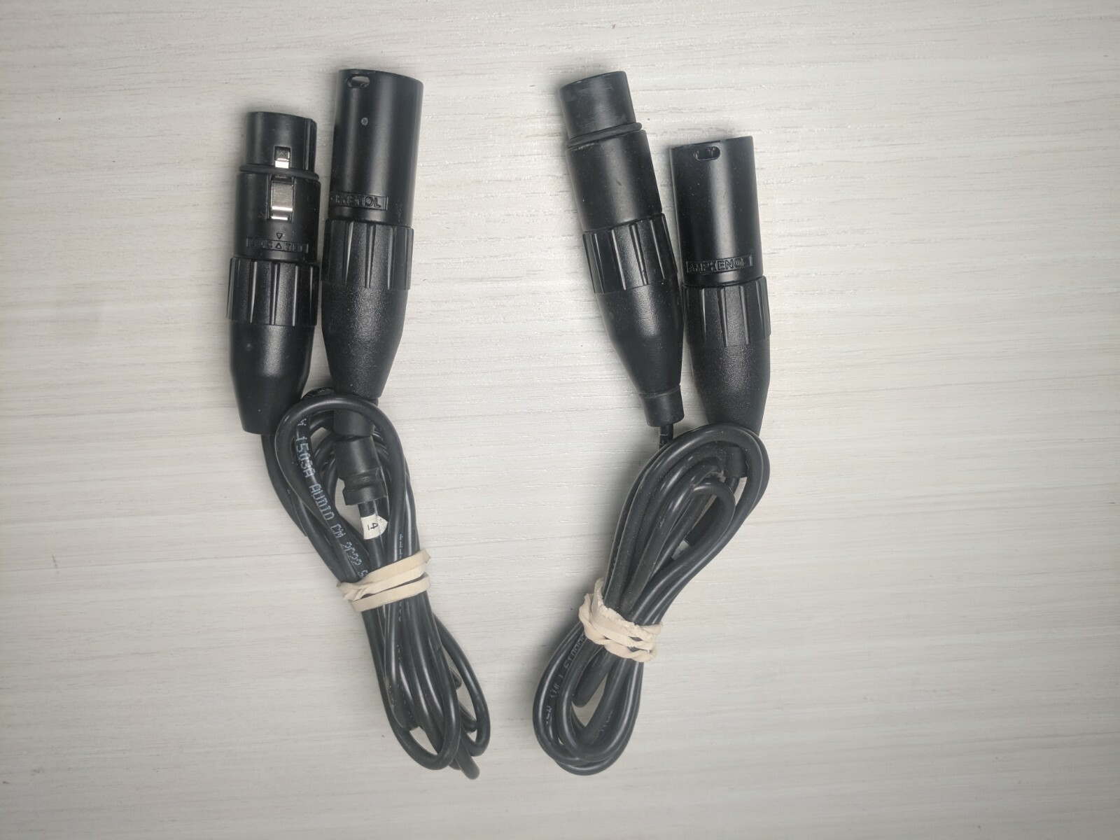 Lot of 2  75" Amphenol  FEMALE TO MALE  3-pole XLR M F Cable Connector