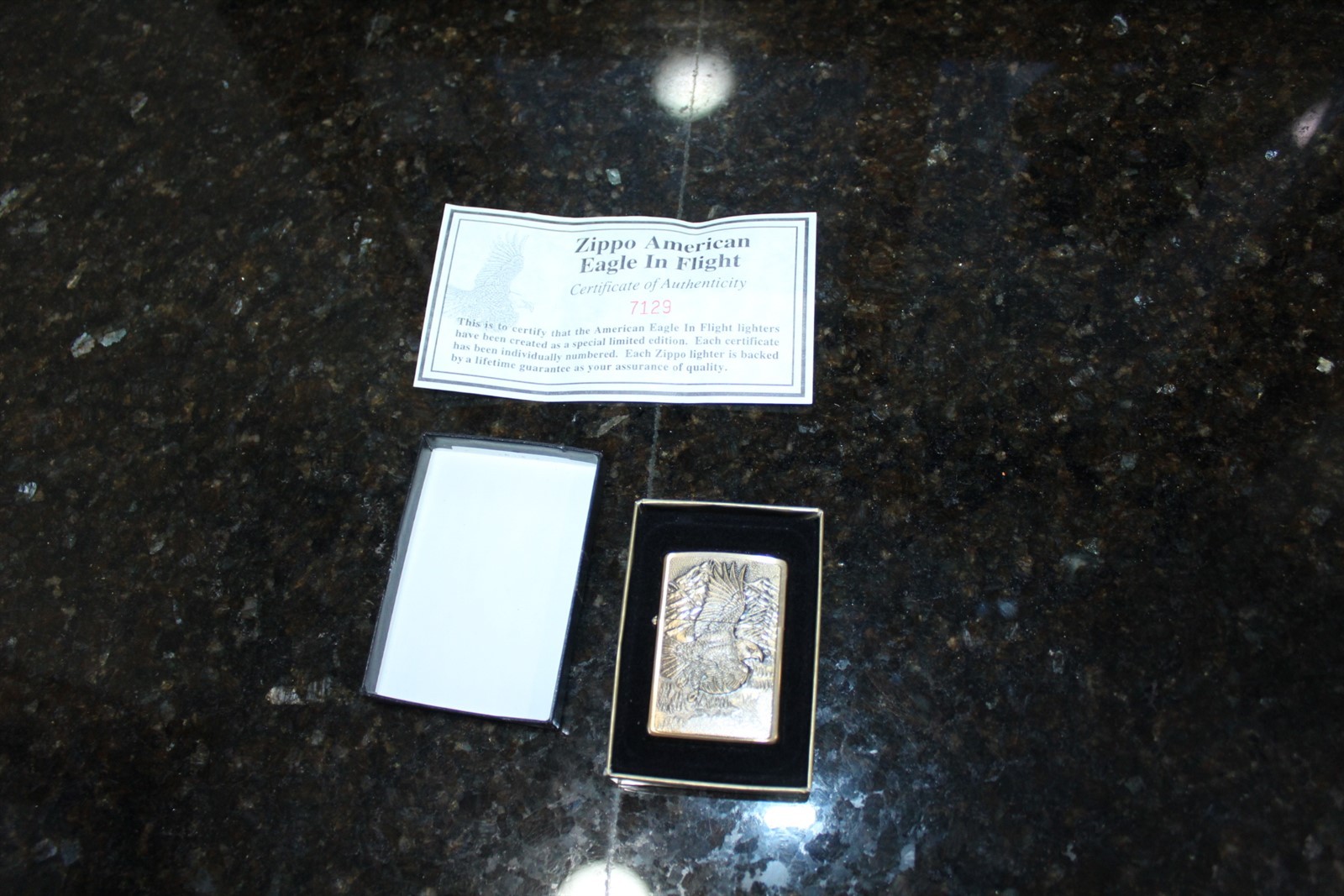 Vintage Zippo Lighter Flying Eagle Brass Finish Case Sealed Included Certificate