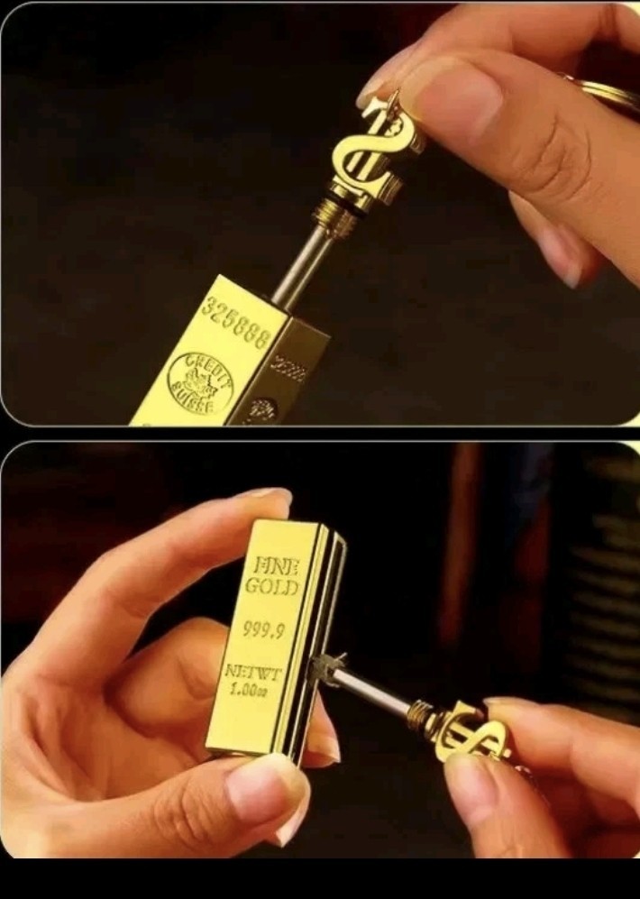 10000 Matches Gold Bar Keychain Kerosene Lighter Waterproof Reusable EDC Tool
