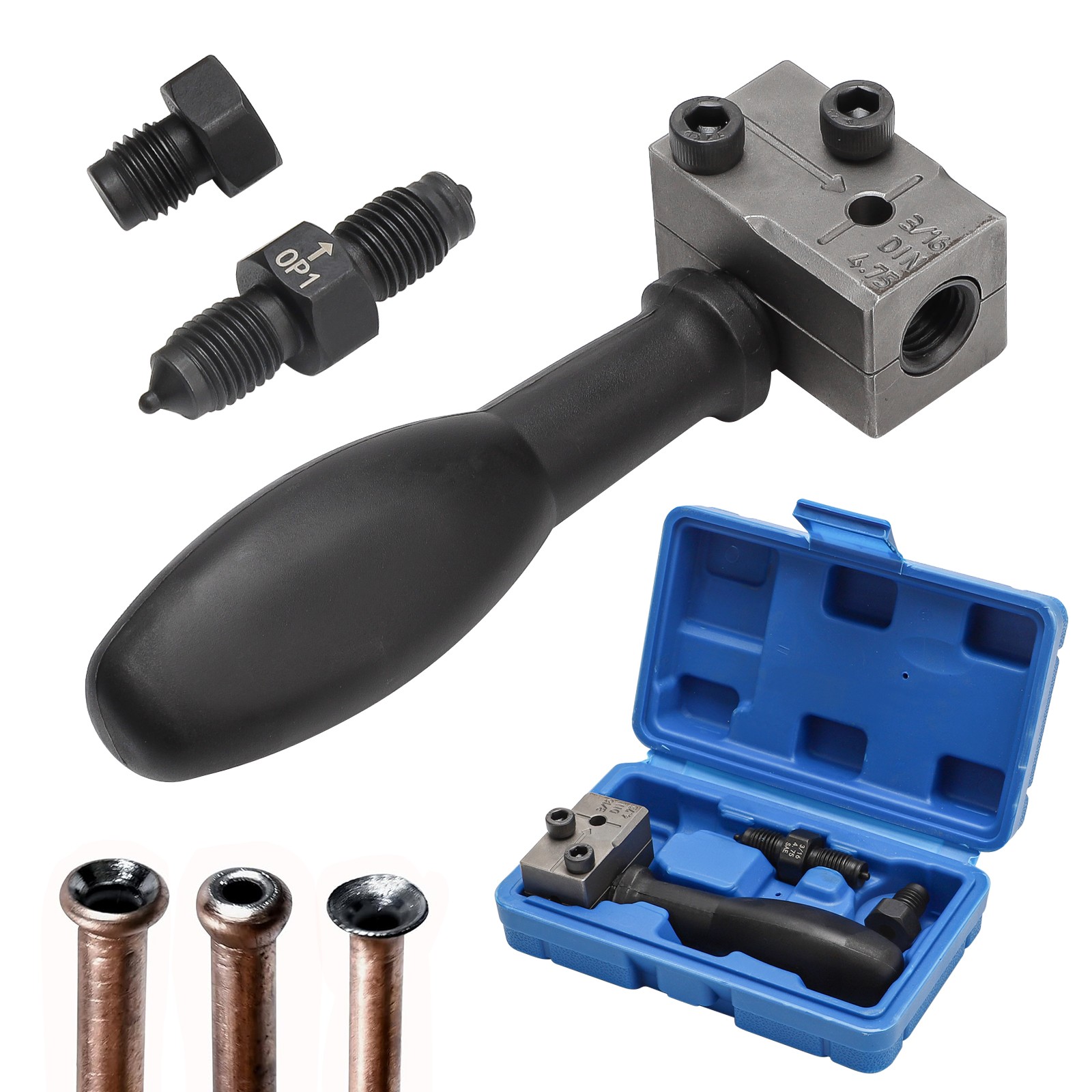 Carbon Steel Brake Line Double Flaring Tool Set w/ Handle for 3/16" Copper Tube