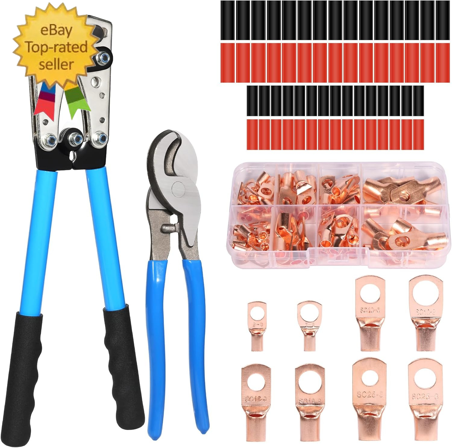 Battery Cable Crimper Tool for AWG 10, 8, 6, 4, 2, 1/0 Gauge Electrical Lug, Bat