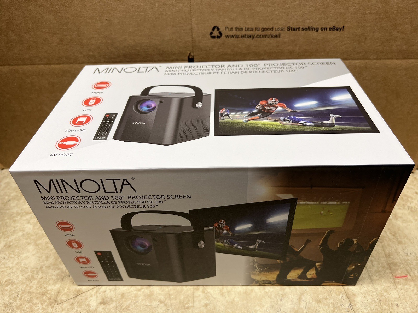 NEW Minolta MN674 Portable Projector Bundle Pack w/100” Screen Factory Sealed