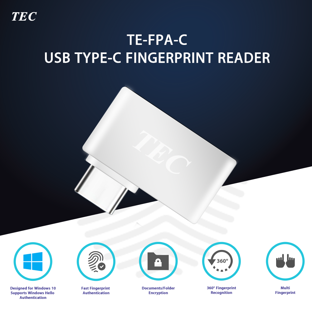 Type-C Security Mini Fingerprint Reader for Windows 10 Hello 360° Touch TE-FPA-C