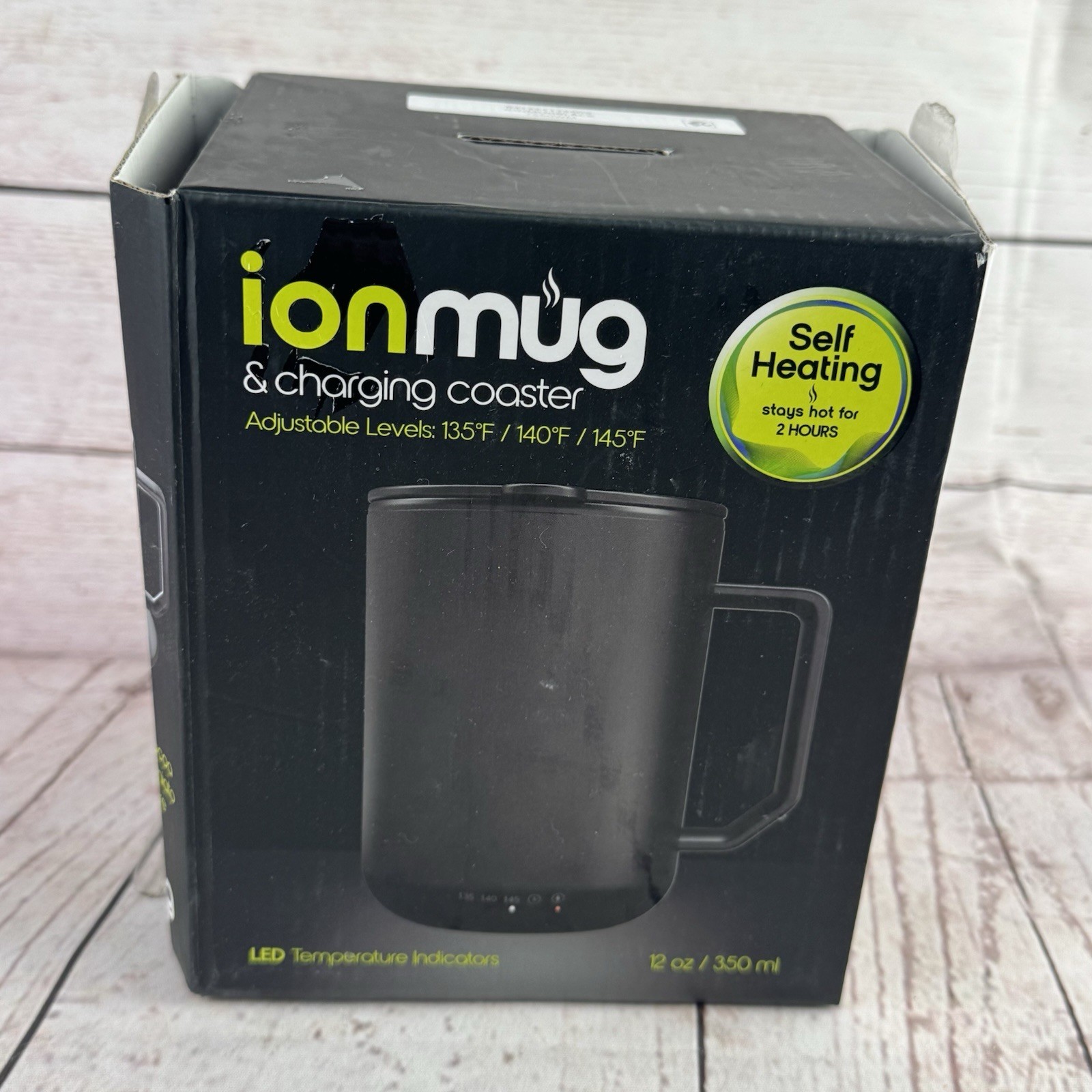 ionMug Self Heating Coffee Mug Charging Coaster 12oz Stainless Steel Black Lid