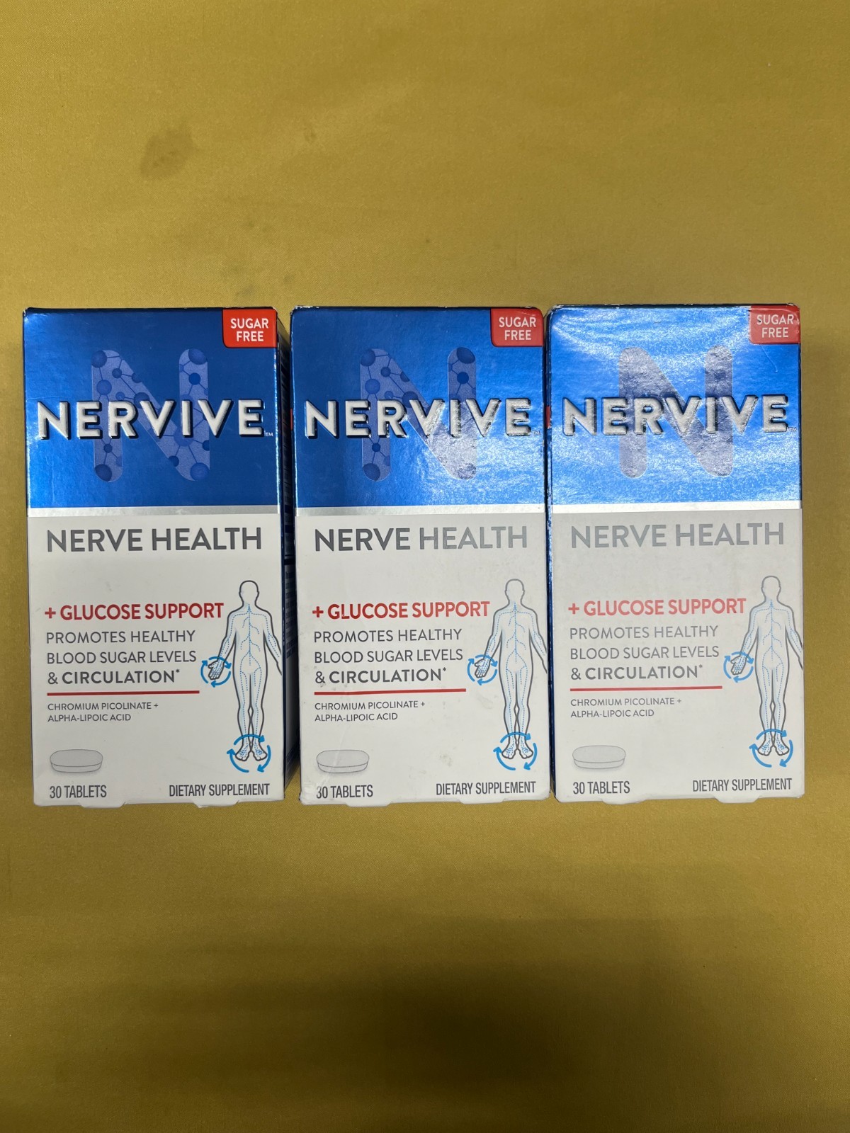 3 New Nervive Nerve Health + Glucose Support - 30 Tablets Each Box Exp. 03/2027