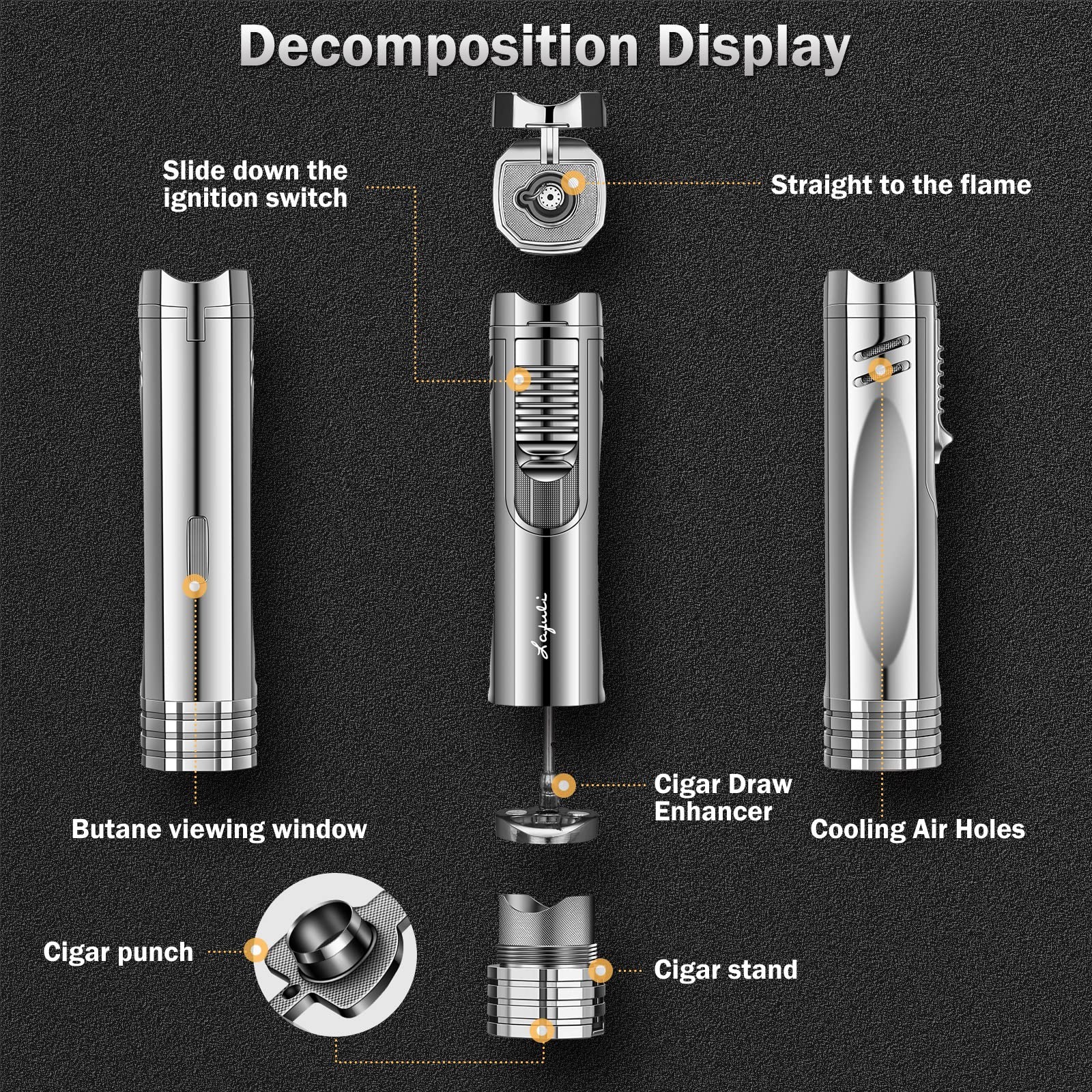 LAFULI Cigar Lighter, Punch, Draw 16cm × 7cm × 5cm, Gun Grey