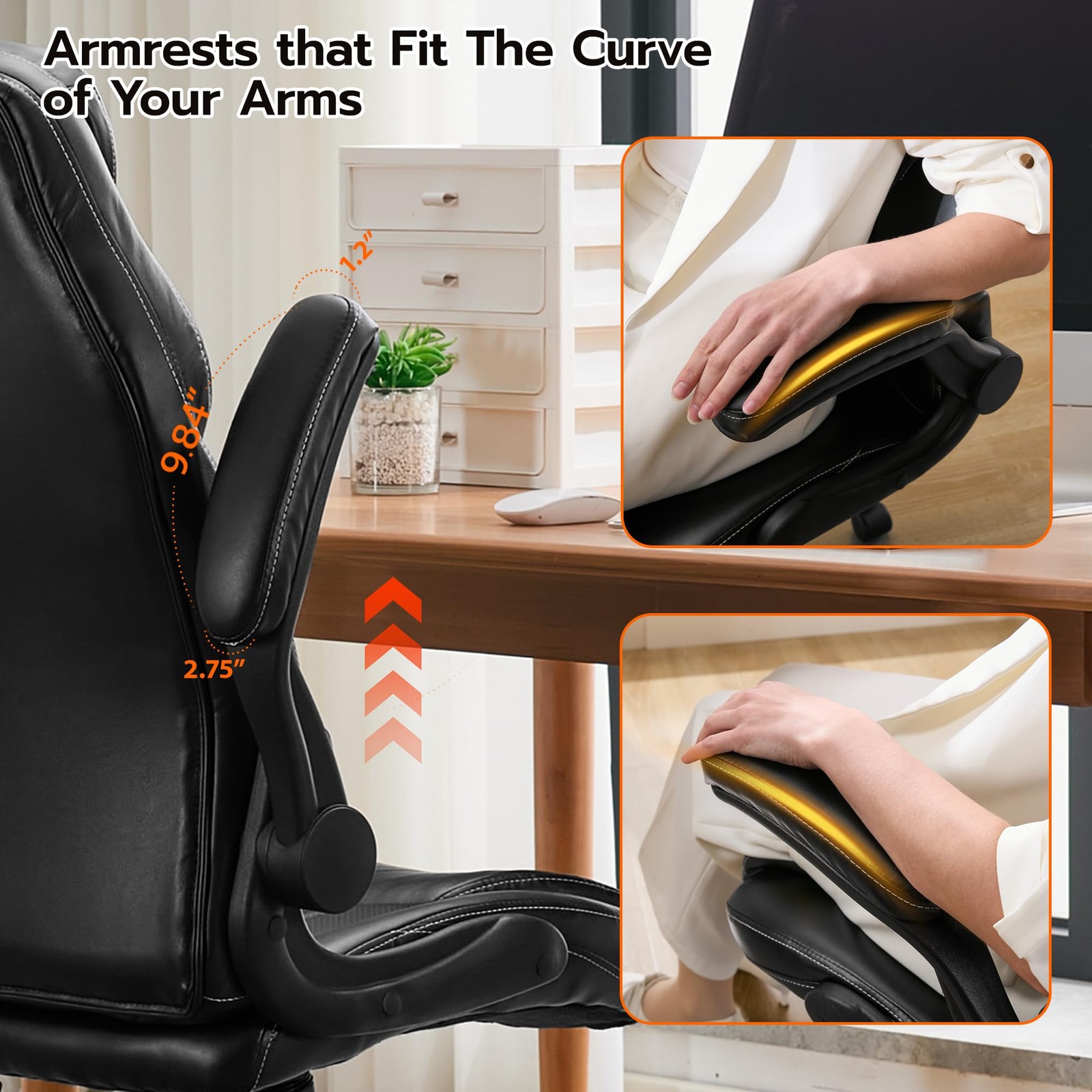 Office Desk Chair, Ergonomic Computer Chair with Padded Flip-Up Arms and Adju...