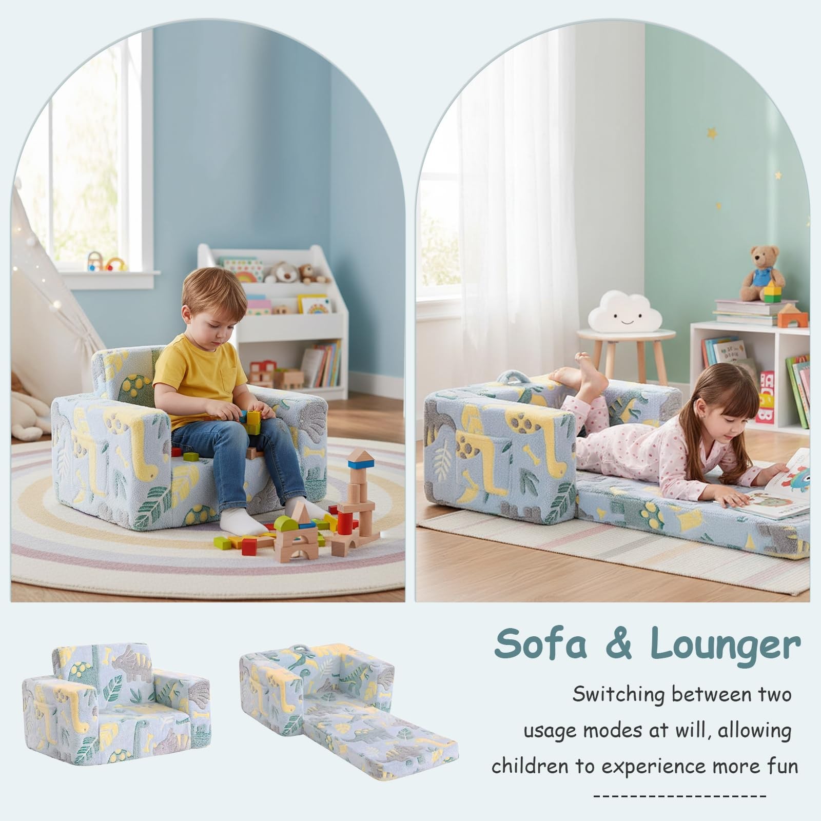 Sofa, 2-in-1 Kid Sofa, Convertible Children Couch to Lounger, Flip Out Chair,...